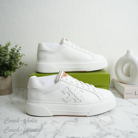NIB Tory Burch Signature Color Block Platform Leather Sneaker Shoes in Snow Whit - Picture 2 of 10